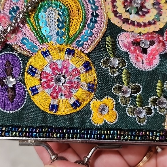 Vintage Retro Evening Green Sequined Beaded Clutch Bag - Picture 8 of 13